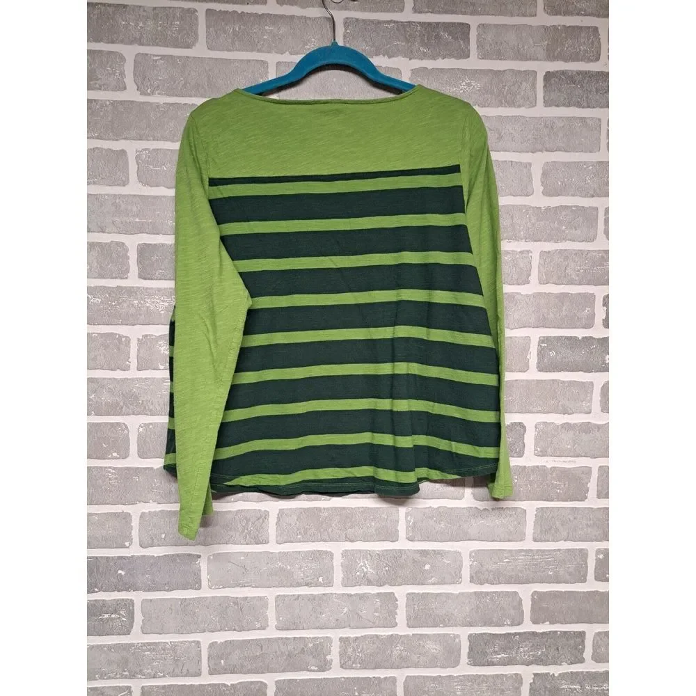 Talbots Womens‎ Striped Green Long Sleeve Pullover Cotton Blouse SIze 1X